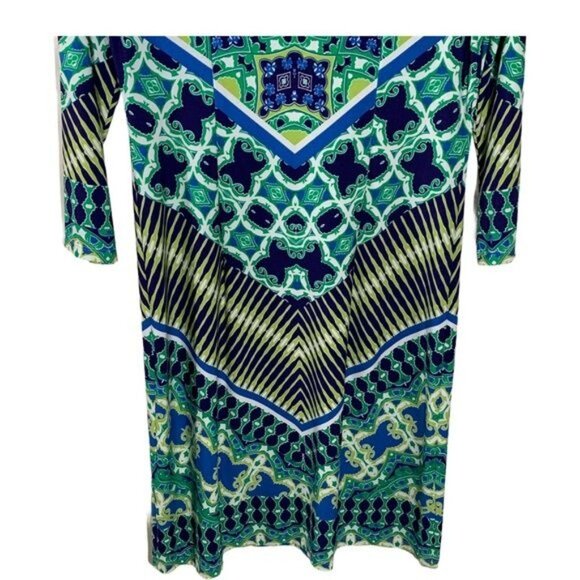 Maggy London Blue Green Geometric Print Sheath Dress Size 4 - Picture 7 of 11